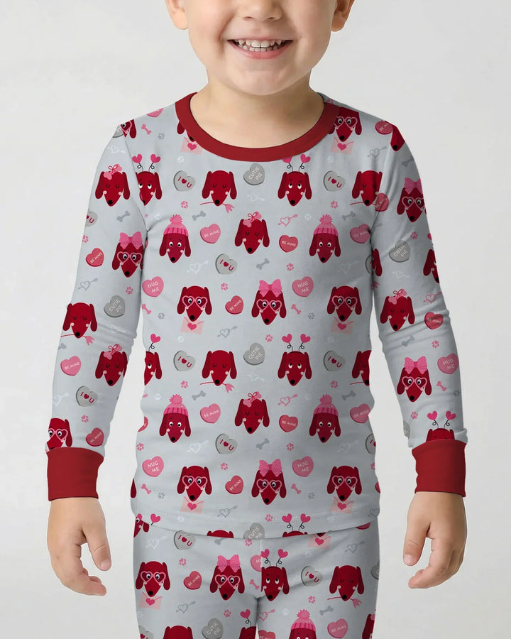 Dachshund Is My Valentine Bamboo Two Piece Long Sleeve Pajama Set