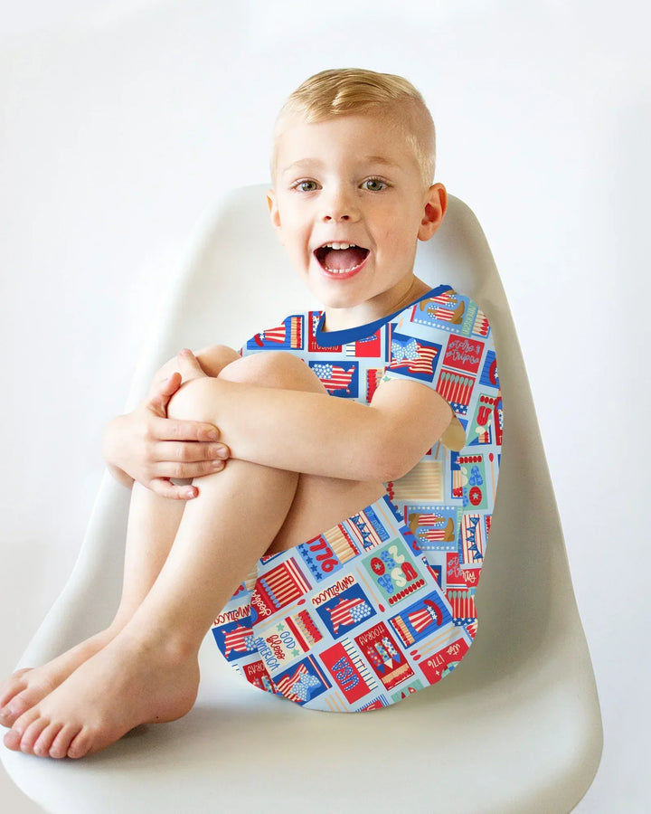 Patriotic Matchbox Family Matching Bamboo Two Piece Short Sleeve Shorts Pajama Set
