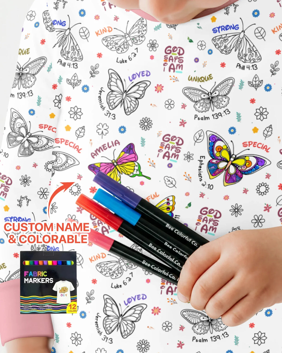 Colorable Custom Name God Says I Am Butterfly Bamboo Two Piece Long Sleeve Pajama Set