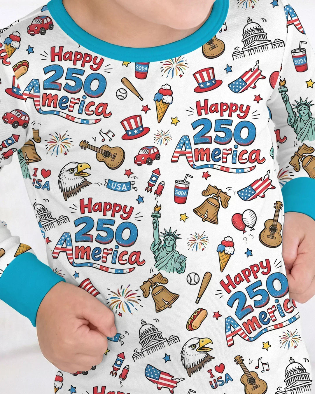 Happy 250 America I love USA Bamboo Two Piece Long Sleeve Pajama Set