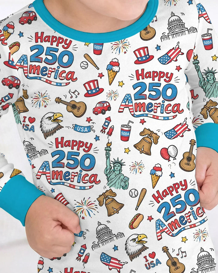 Happy 250 America I love USA Bamboo Two Piece Long Sleeve Pajama Set