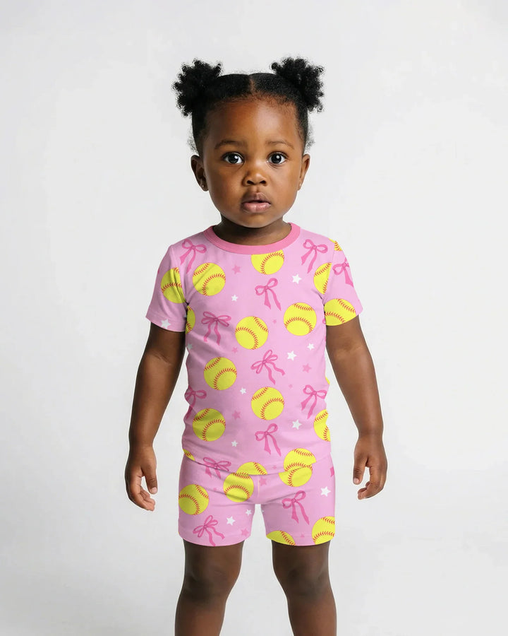 Softball Lovers Bamboo Two Piece Short Sleeve Shorts Pajama Set