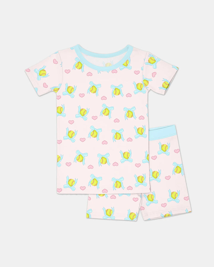 Softbal Coquette Bow Two Piece Short Sleeve Shorts Pajama Set