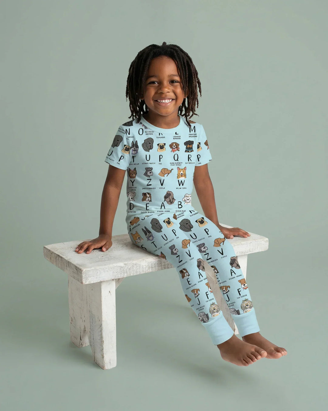 Funny Dogs Alphabet Bamboo Two Piece Short Sleeve Pajama Set