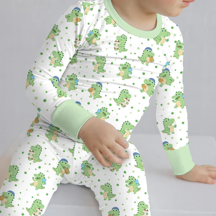 Shabbat Dinosaur Bamboo Two Piece Long Sleeve Pajama Set