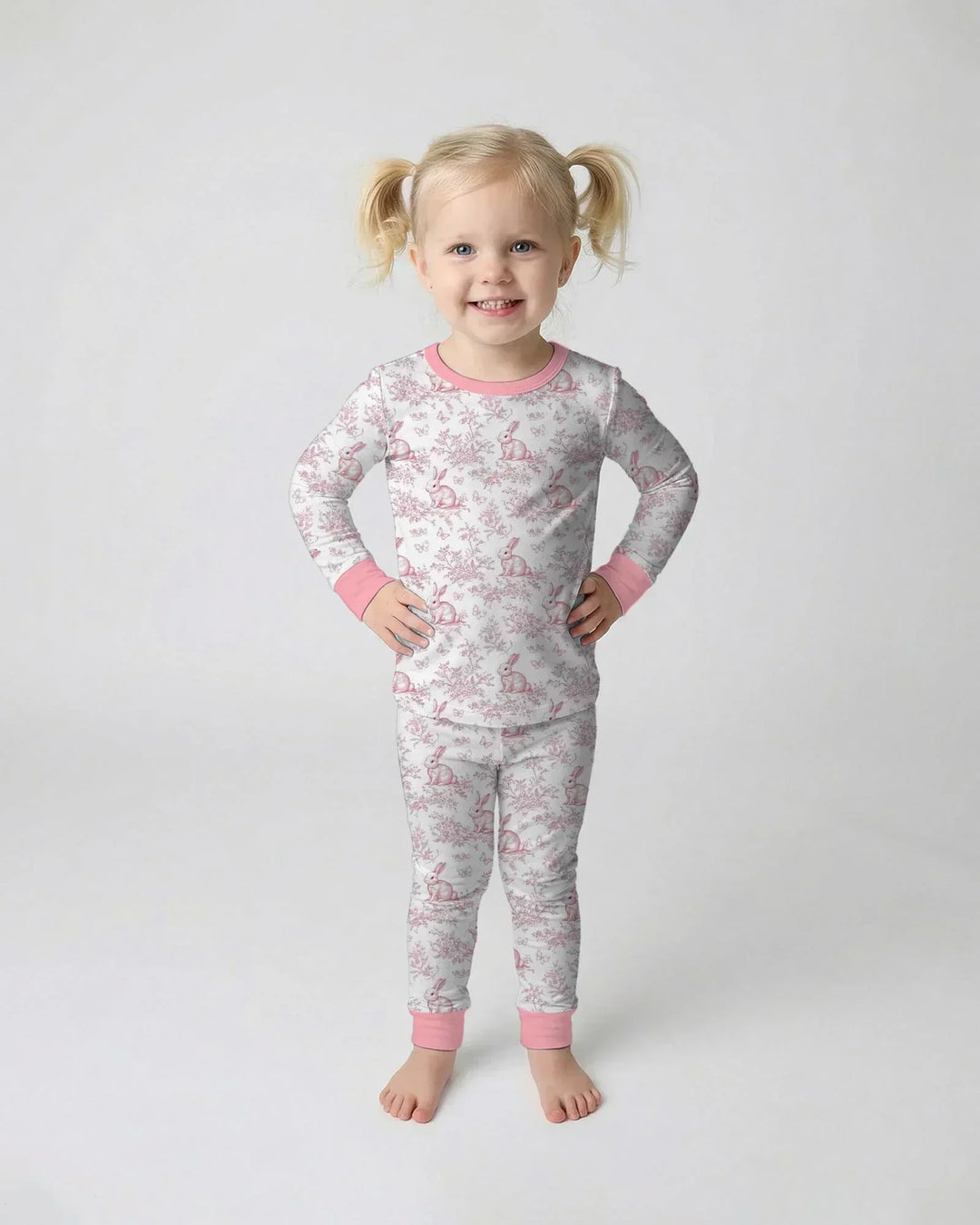 Easter Chinoiserie Toile de Jouy Bamboo Two Piece Long Sleeve Pajama Set