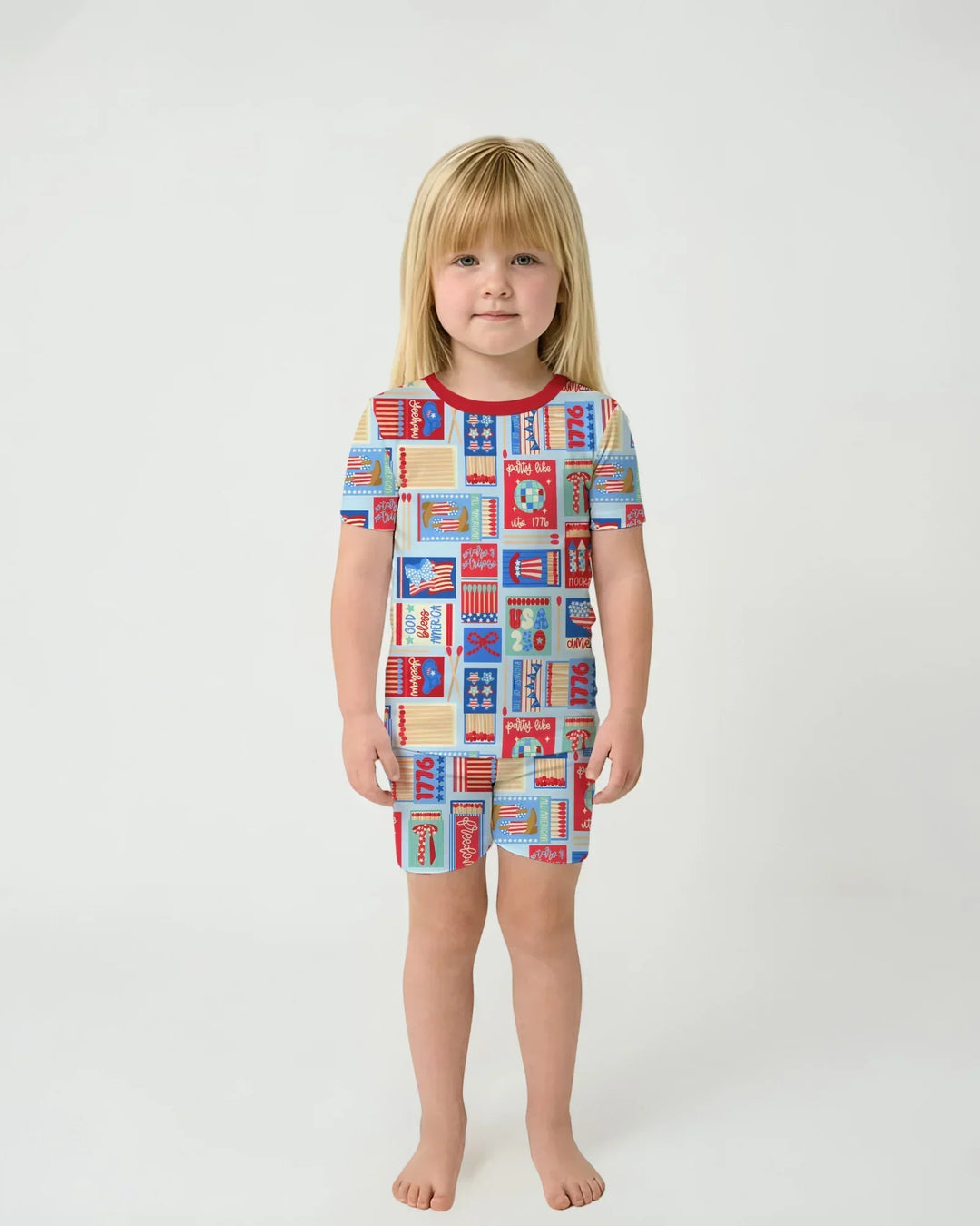 Patriotic Matchbox Family Matching Bamboo Two Piece Short Sleeve Shorts Pajama Set