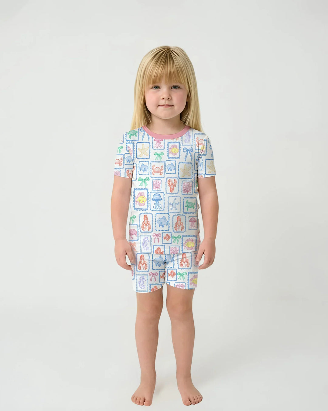 Coastal Treasures Family Matching Bamboo Two Piece Short Sleeve Shorts Pajama Set