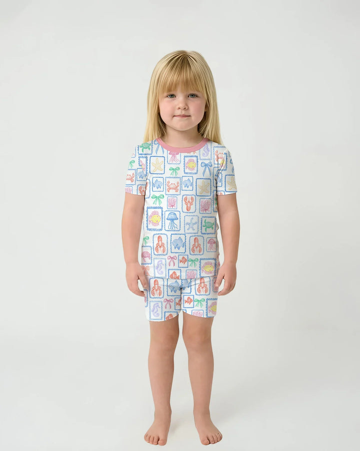 Coastal Treasures Family Matching Bamboo Two Piece Short Sleeve Shorts Pajama Set