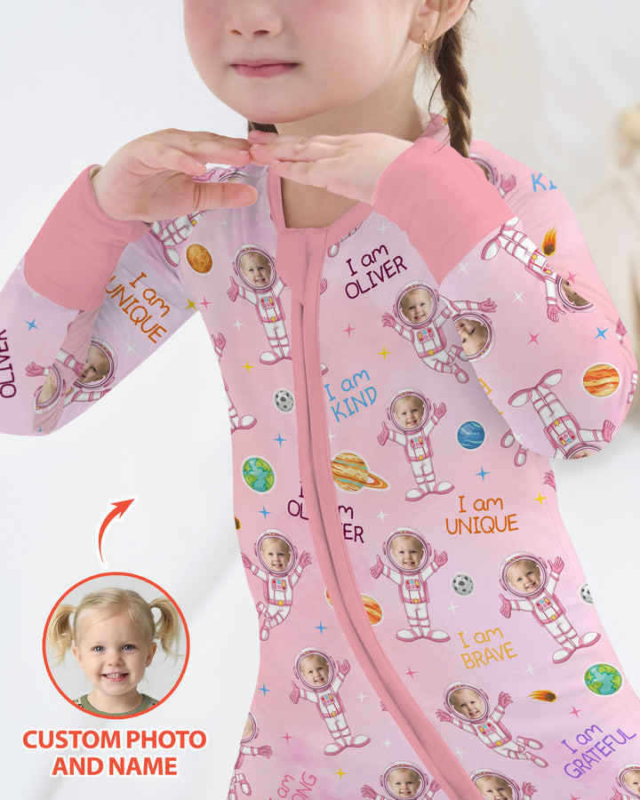 Custom Photo Kid Affirmations I Am Kind Astronaut Bamboo Convertible Zippy