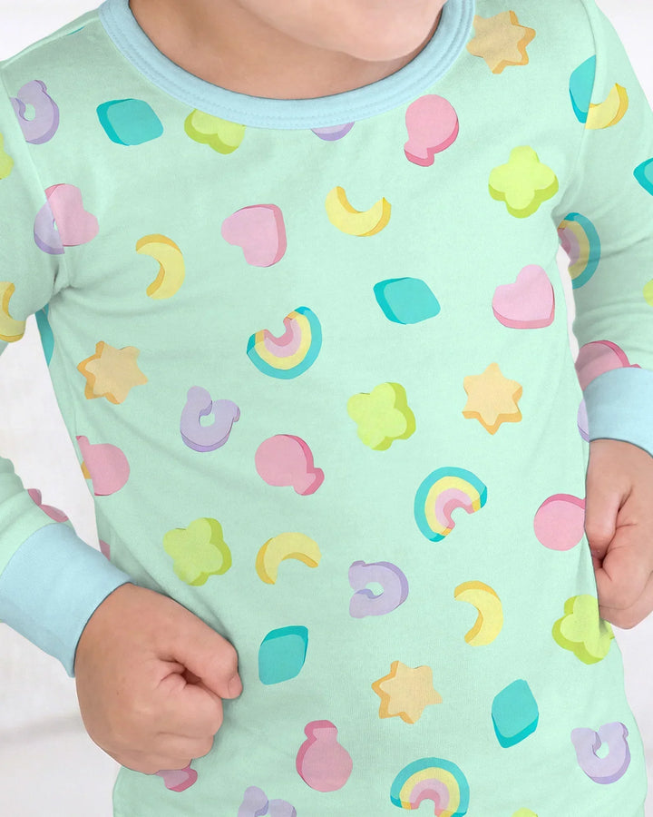 Pastel Lucky Charms Scatter Bamboo Two Piece Long Sleeve Pajama Set