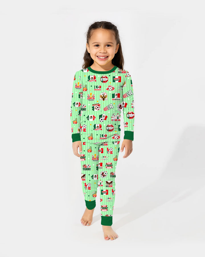 Soccer Game Day Go Team Mexico Family Matching Bamboo Two Piece Long Sleeve Pajama Set