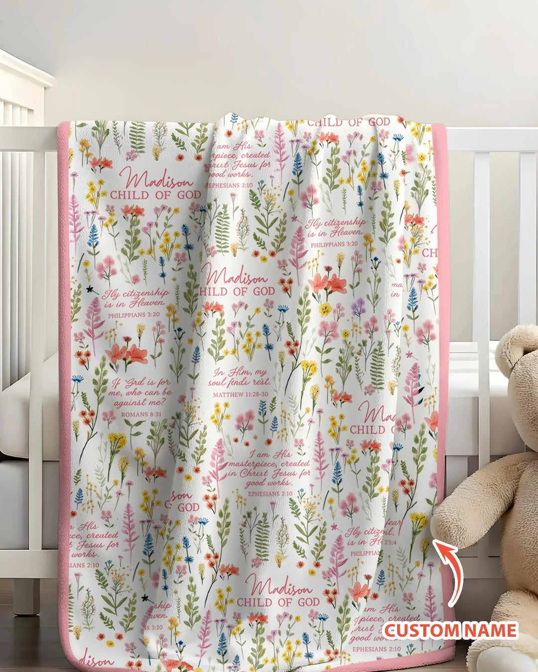 Custom Name Child of God Flower Garden Bamboo Blanket