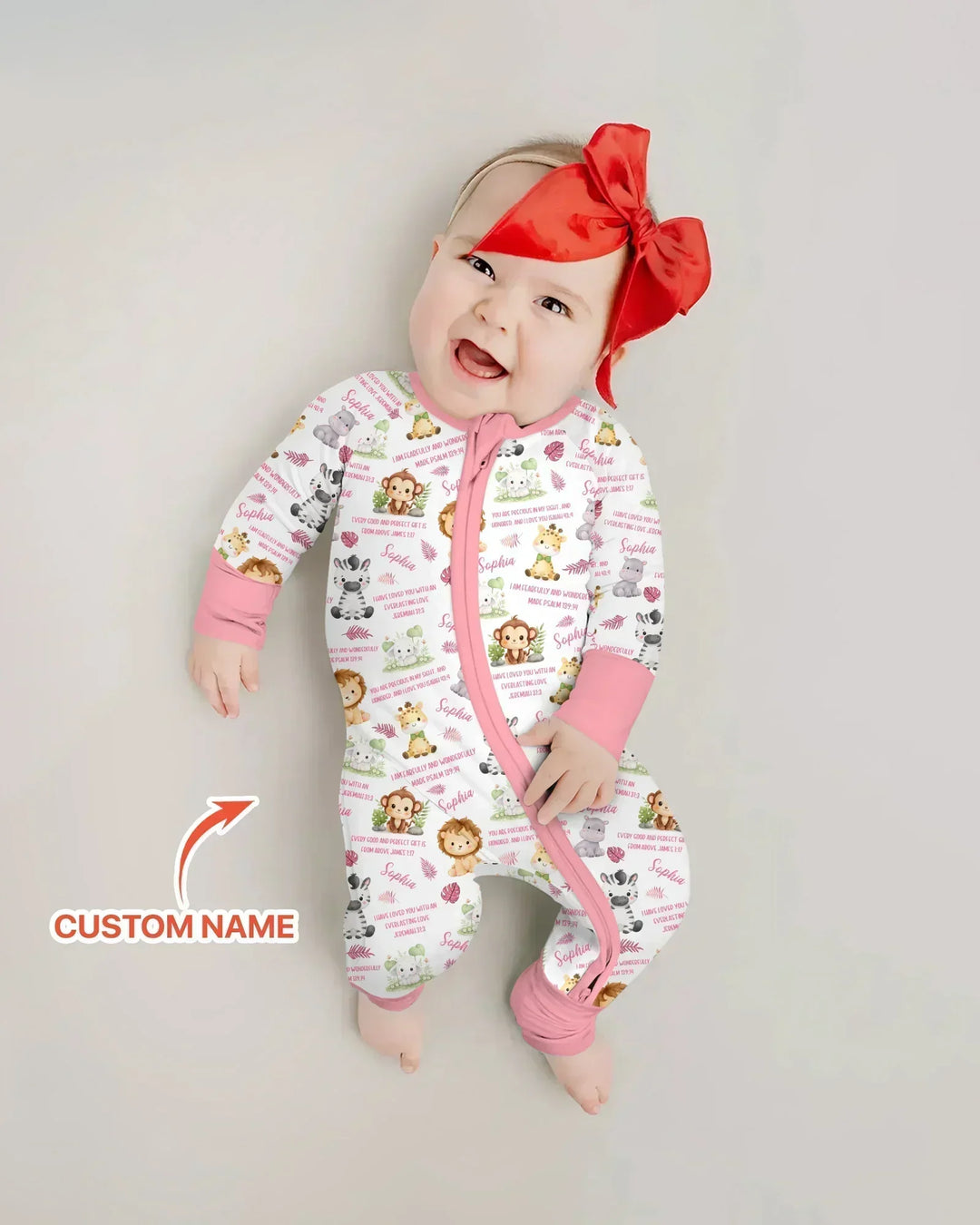 Custom Name Bible Verse Safari Animal Bamboo Convertible Zippy