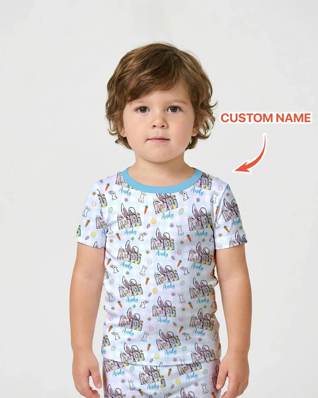 Custom Name Easter Family Matching Bamboo Two Piece Short Sleeve Shorts Pajama Set