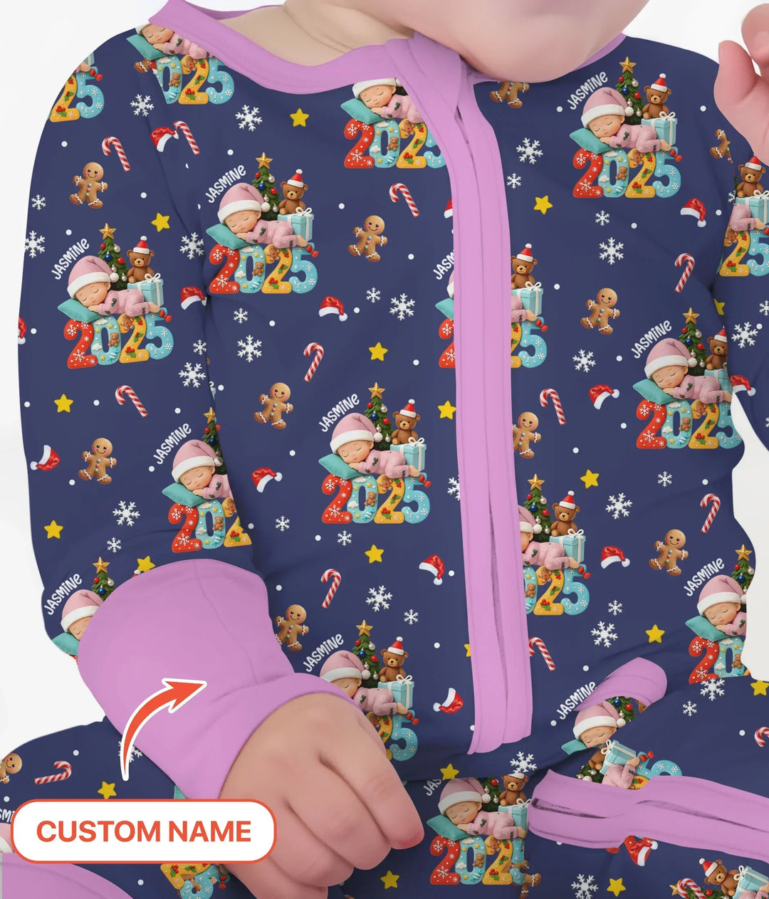 Custom Name Baby Girl's First Christmas Bamboo Convertible Zippy