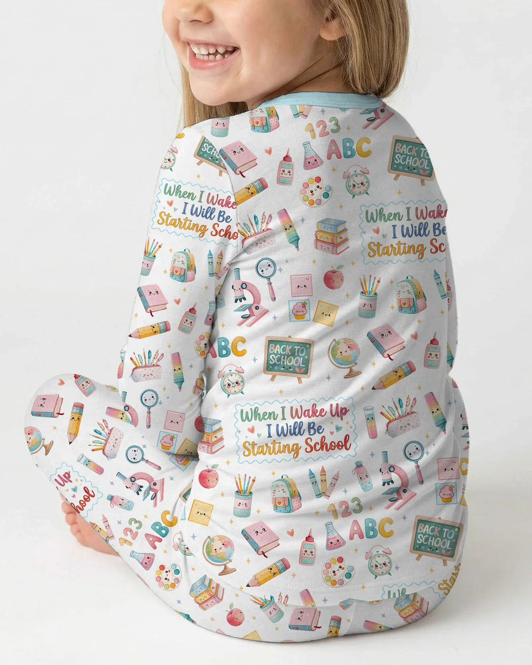 When I Wake Up I Will Be Starting School Bamboo Two Piece Long Sleeve Pajama Set