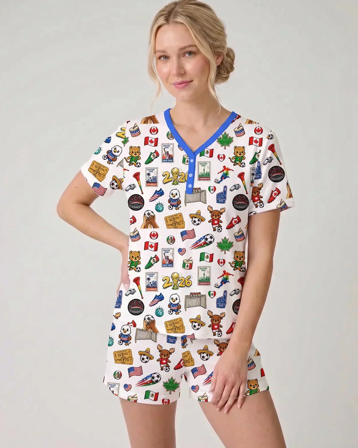 Soccer Cup 2026 Family Matching Bamboo Women Short Sleeve Short Pajama Set