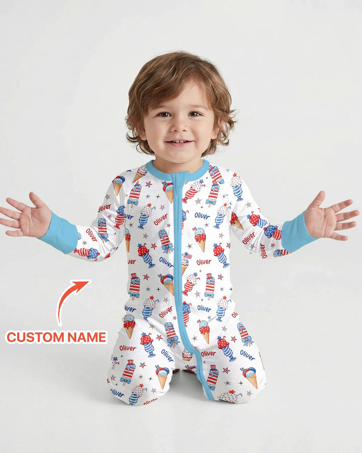 Custom Name Red, White & Ice Cream Bamboo Convertible Zippy