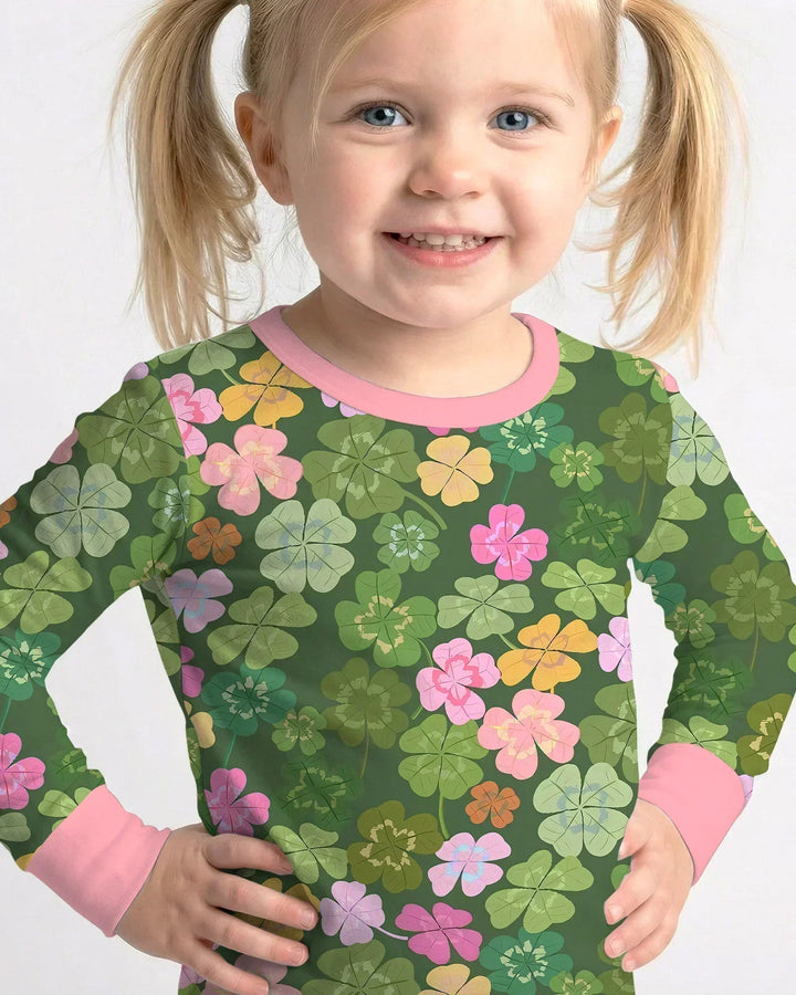Lucky 4 Leaf Clover Bamboo Two Piece Long Sleeve Pajama Set
