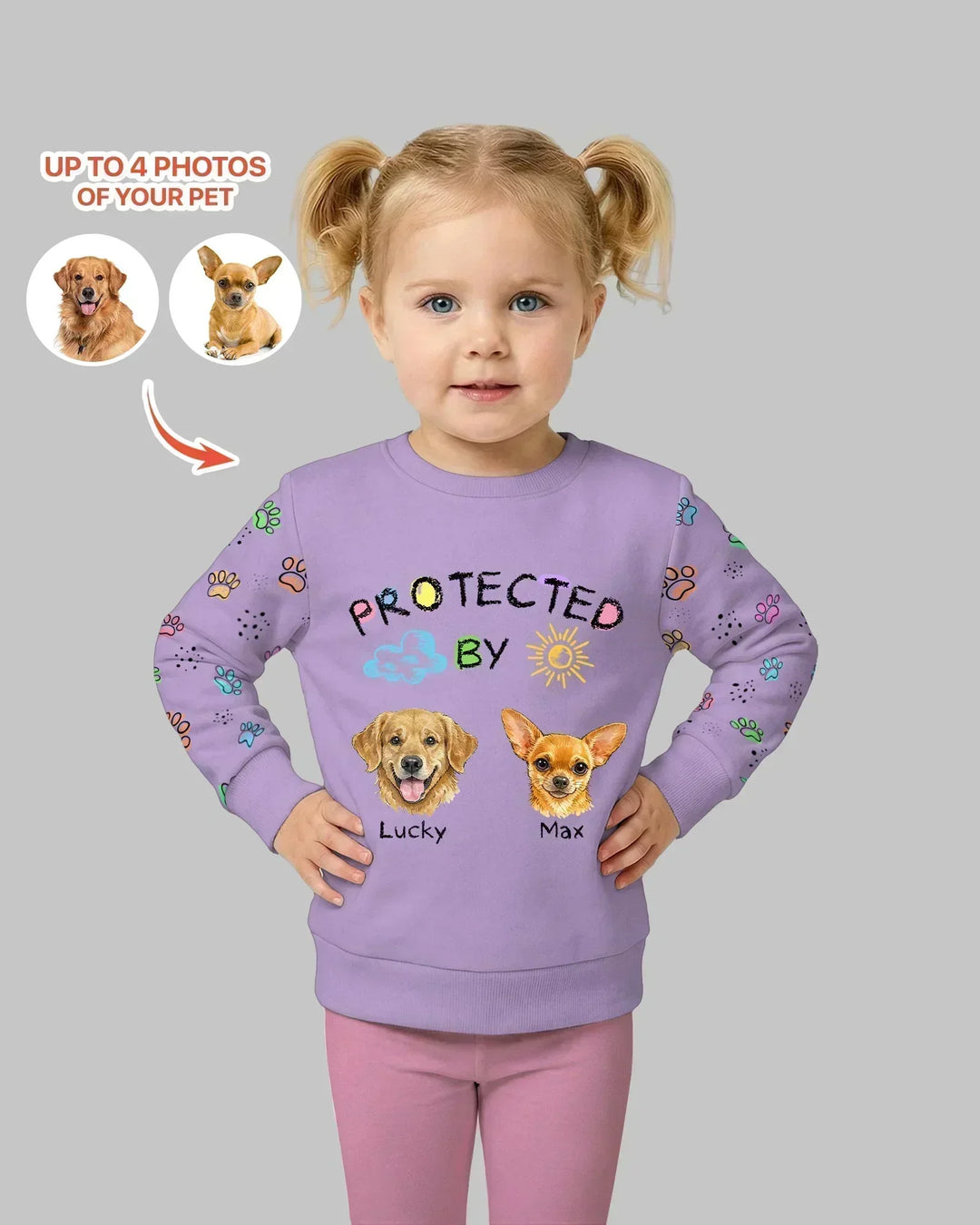Custom Photo Crayon "Protected By" Bamboo Crewneck Sweatshirt