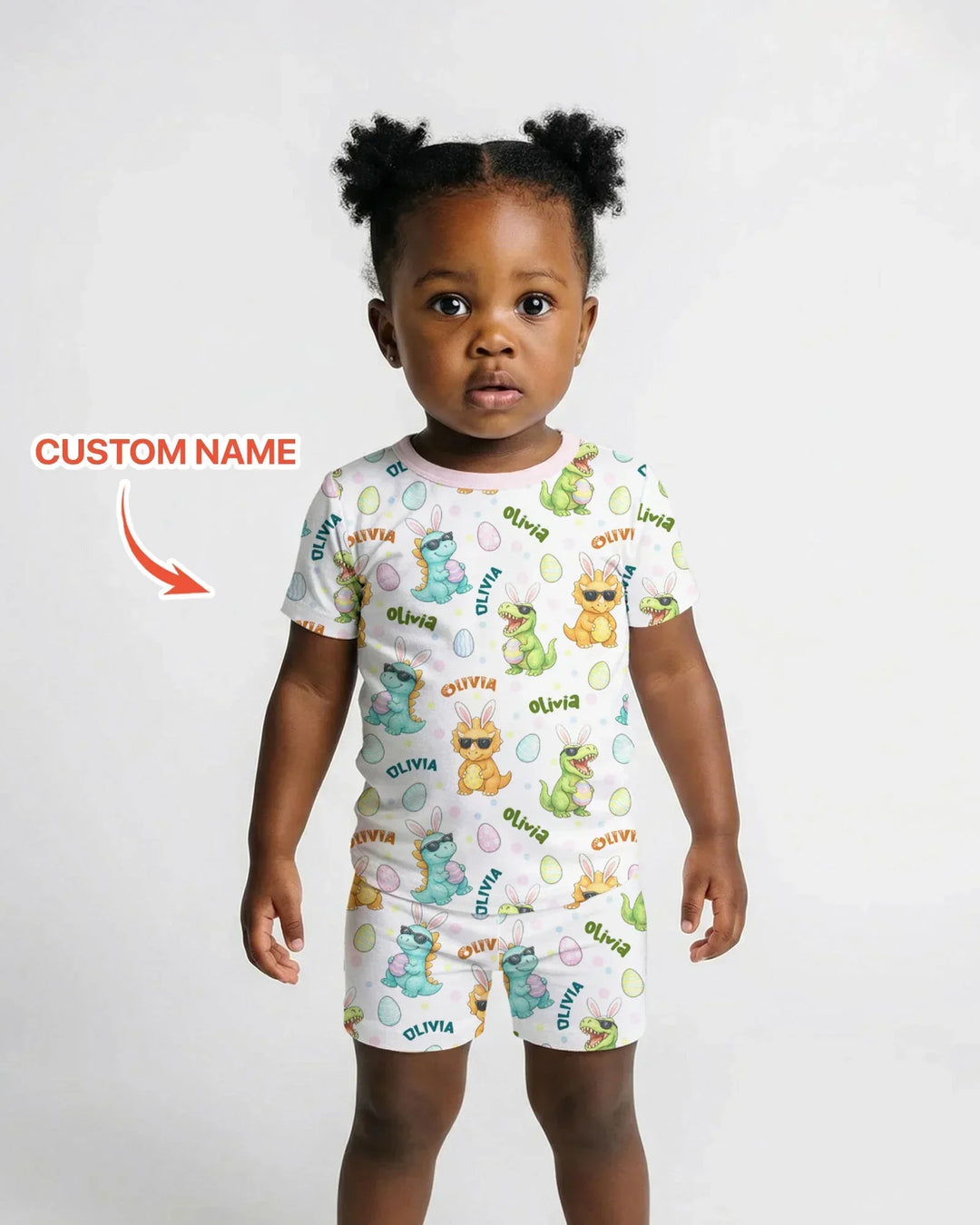 Custom Name Dinosaur on the Hunt Bamboo Two Piece Short Sleeve Shorts Pajama Set