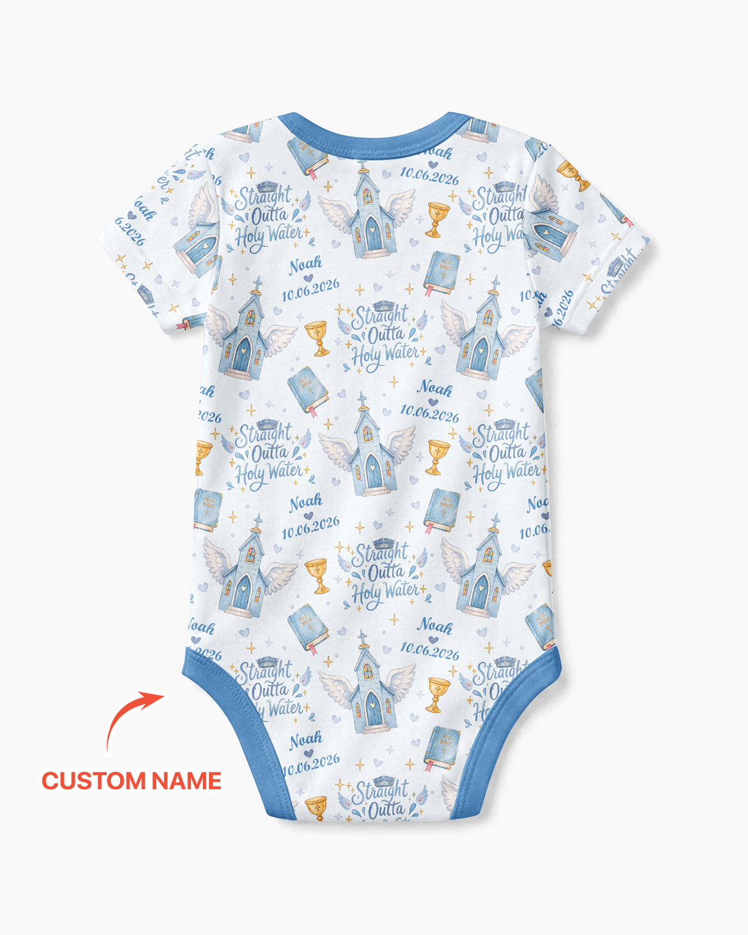 Custom Name Baptism Christening Straight Outta Holy Water Bamboo Bodysuit