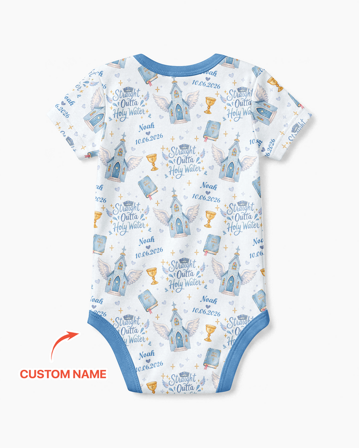 Custom Name Baptism Christening Straight Outta Holy Water Bamboo Bodysuit