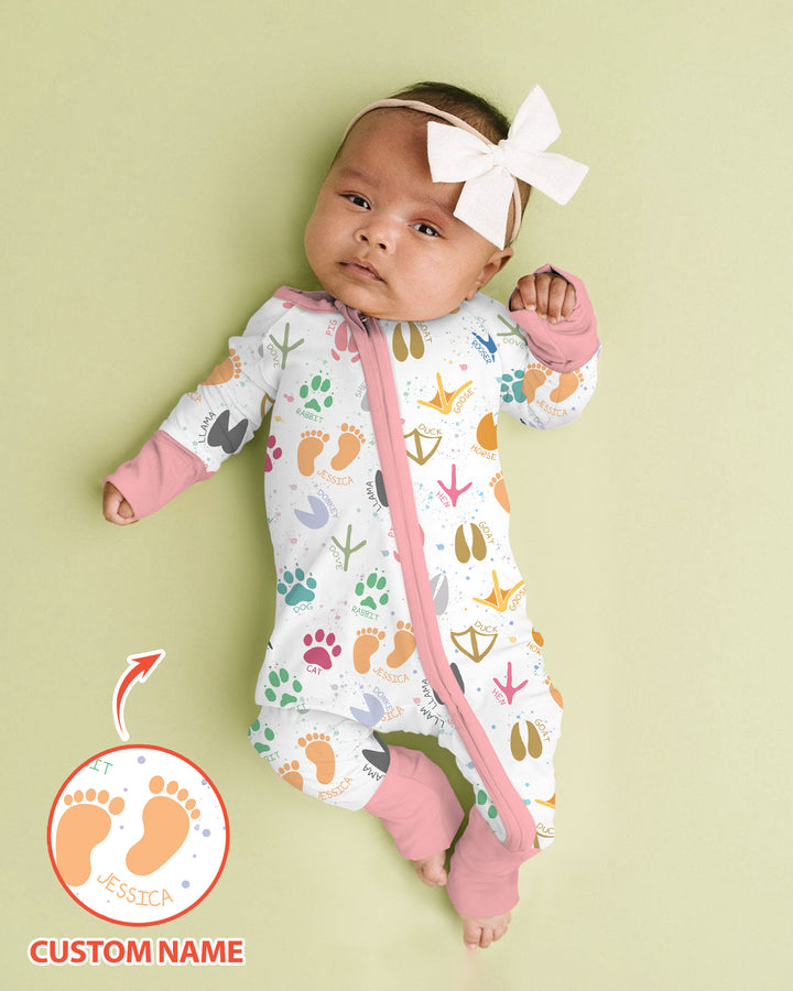 Cute Farm Animal Tracks Custom Name Bamboo Convertible Zippy