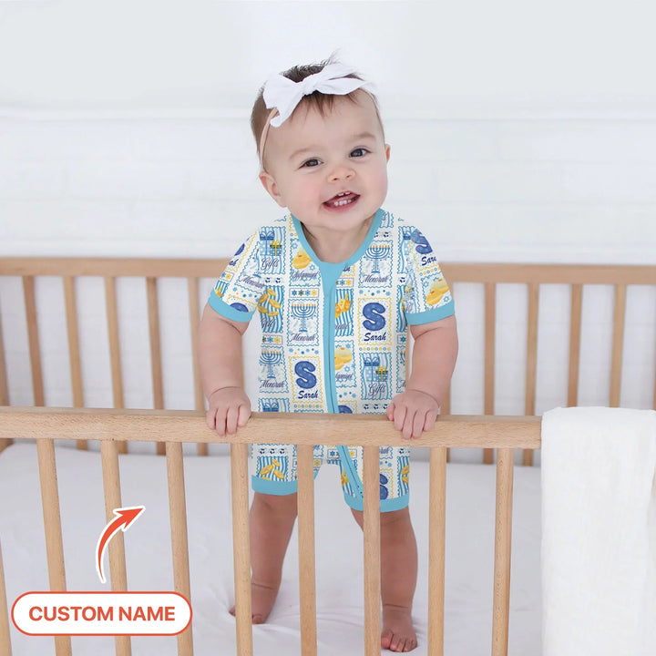 Light of Hanukkah Custom Name Bamboo Shorty Zippy