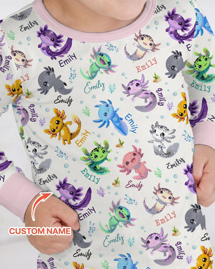 I Love You Axolotl Custom Name Bamboo Two Piece Long Sleeve Pajama Set