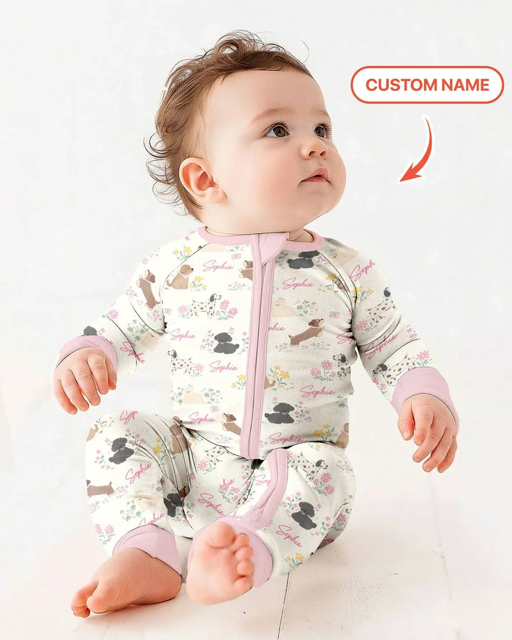 Custom Name Flower Dogs Bamboo Convertible Zippy