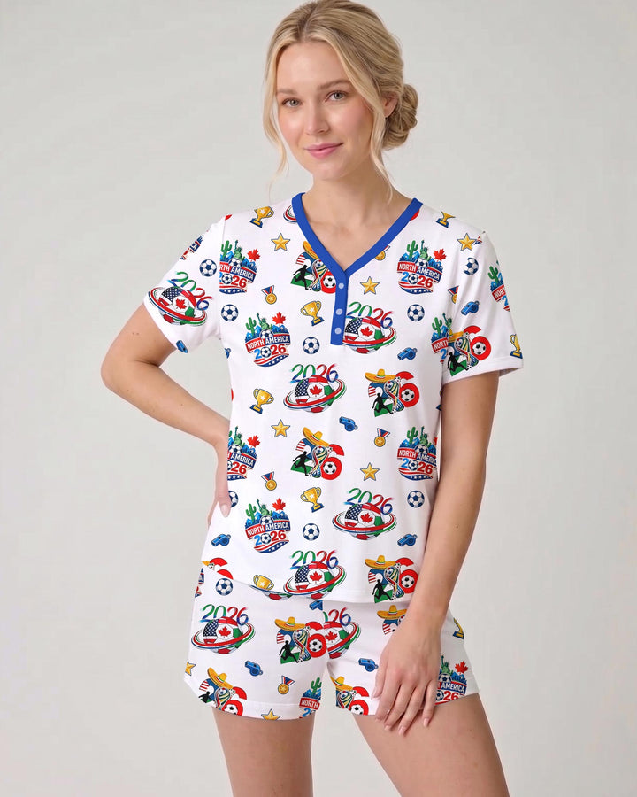 World Soccer North America 2026 Family Matching Bamboo Women Short Sleeve Short Pajama Set