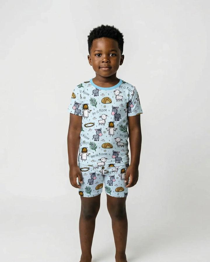 He Is Risen Easter Family Matching Bamboo Two Piece Short Sleeve Shorts Pajama Set