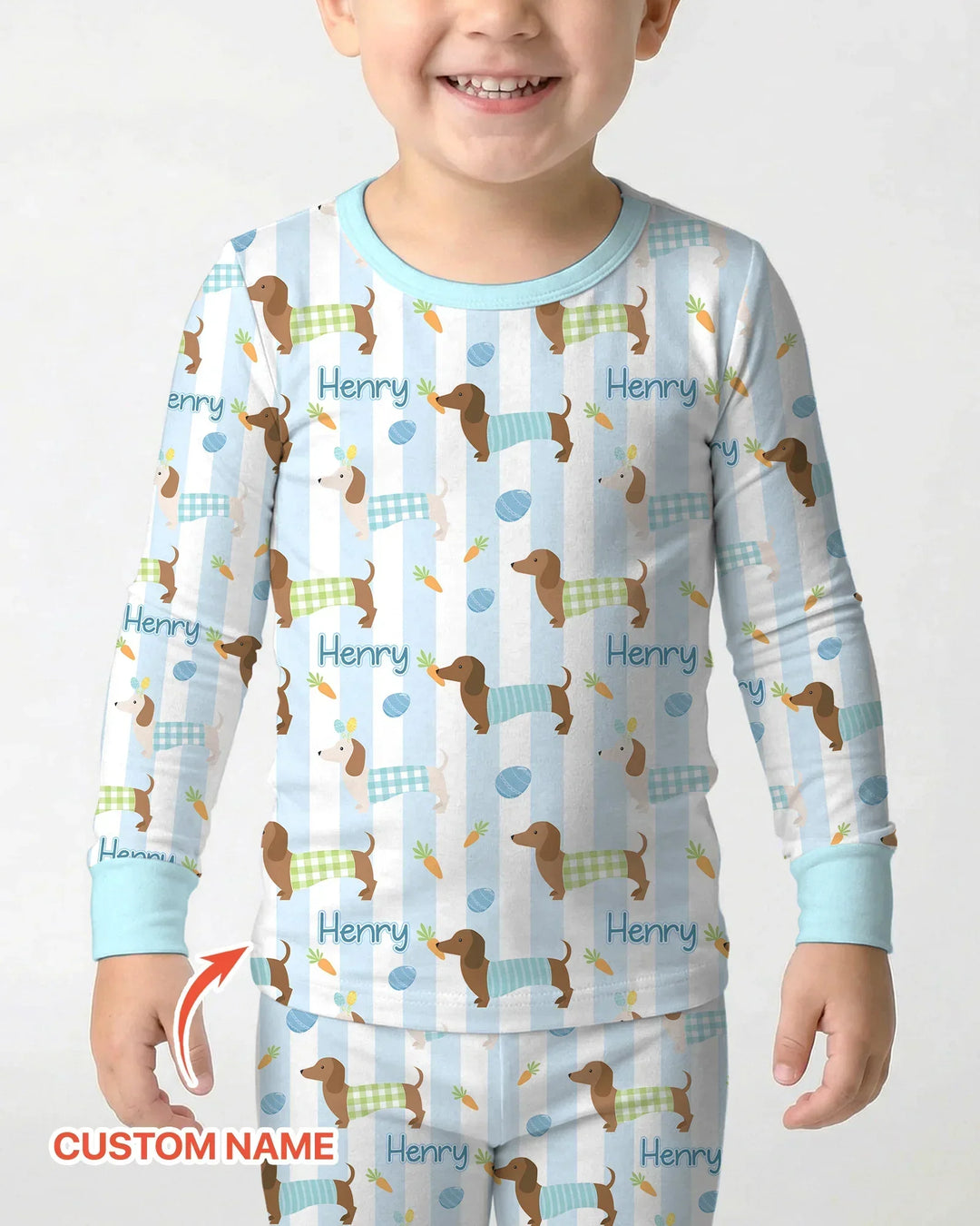 Custom Name Easter Dachshunds Family Matching Bamboo Two Piece Long Sleeve Pajama Set