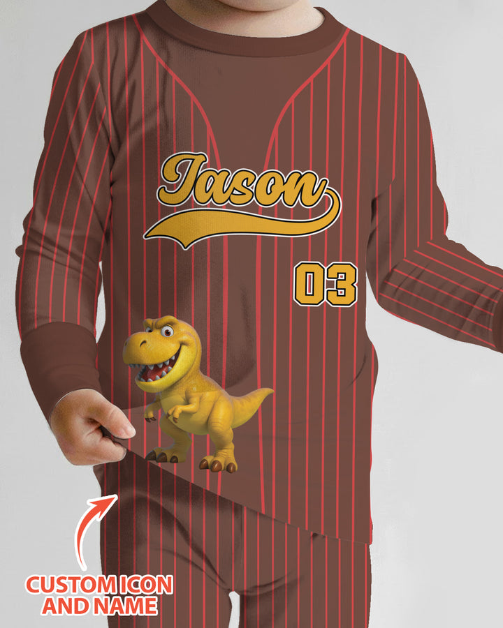 Kid Cartoon Dinosaurus Vehicles Bamboo Two Piece Long Sleeve Pajama Set