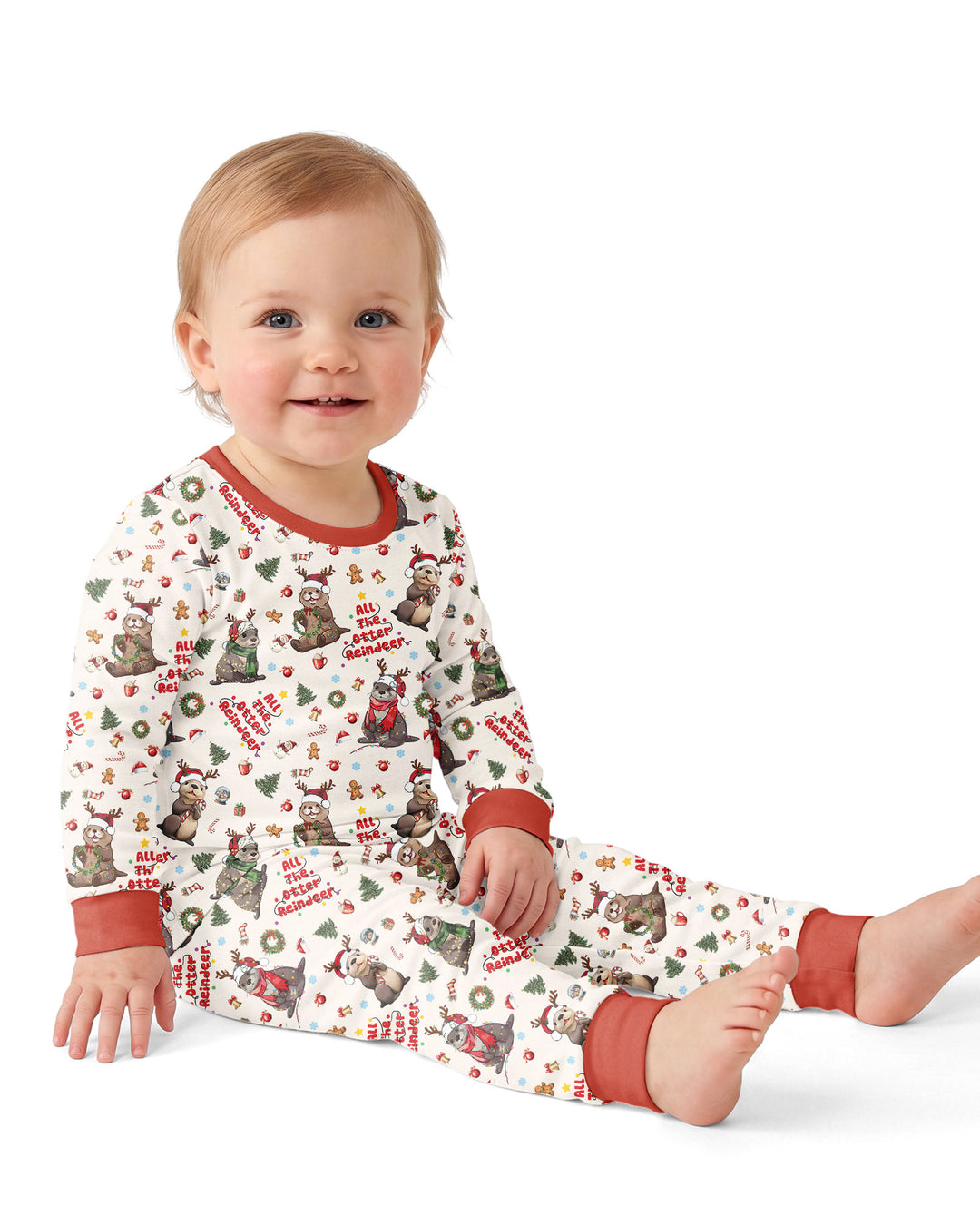 All The Otter Reindeer Bamboo Two Piece Long Sleeve Pajama Set