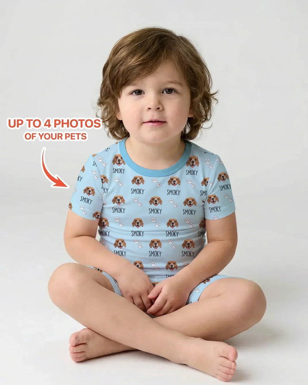 Custom Name and Pet Photos Bamboo Two Piece Short Sleeve Shorts Pajama Set