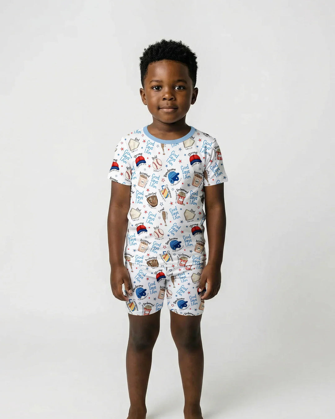 Christian Baseball Bamboo Two Piece Short Sleeve Shorts Pajama Set