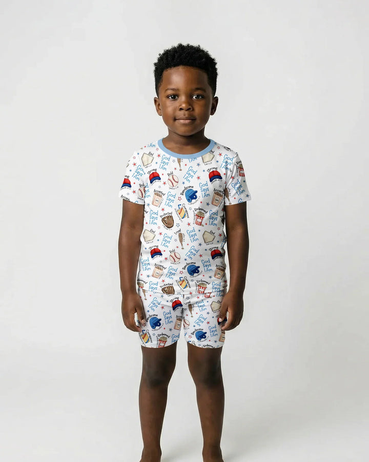 Christian Baseball Bamboo Two Piece Short Sleeve Shorts Pajama Set