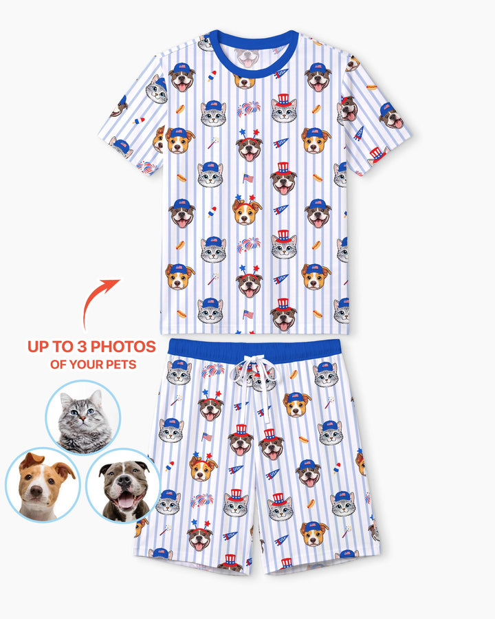 Custom Pet Image 4th of July Family Matching Bamboo Men Short Sleeve Short Pajama Set