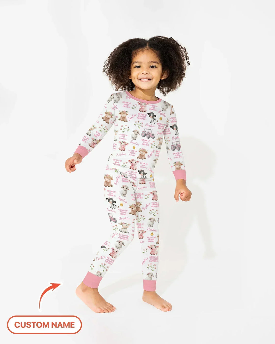 Custom Name God Says I Am Farm Animals Bamboo Two Piece Long Sleeve Pajama Set