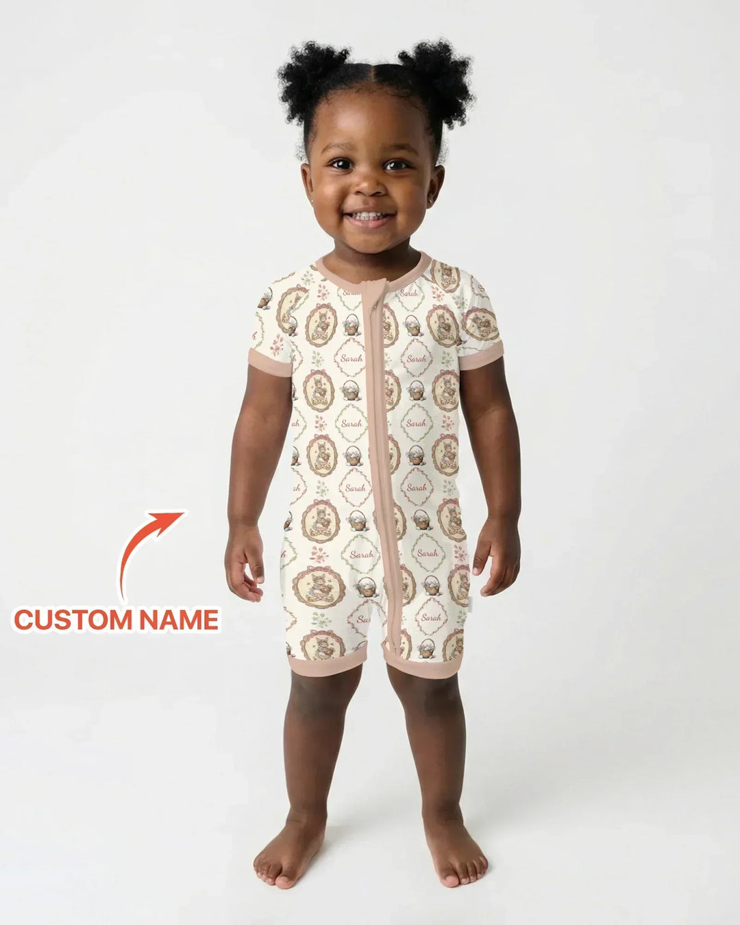Vintage Bunny Easter Custom Name Mommy & Me Matching Bamboo Shorty Zippy