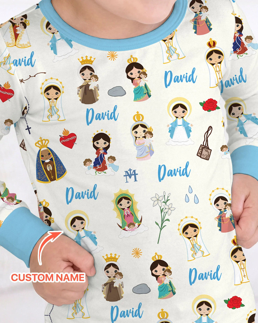 Custom Name Mother Mary Bamboo Two Piece Long Sleeve Pajama Set