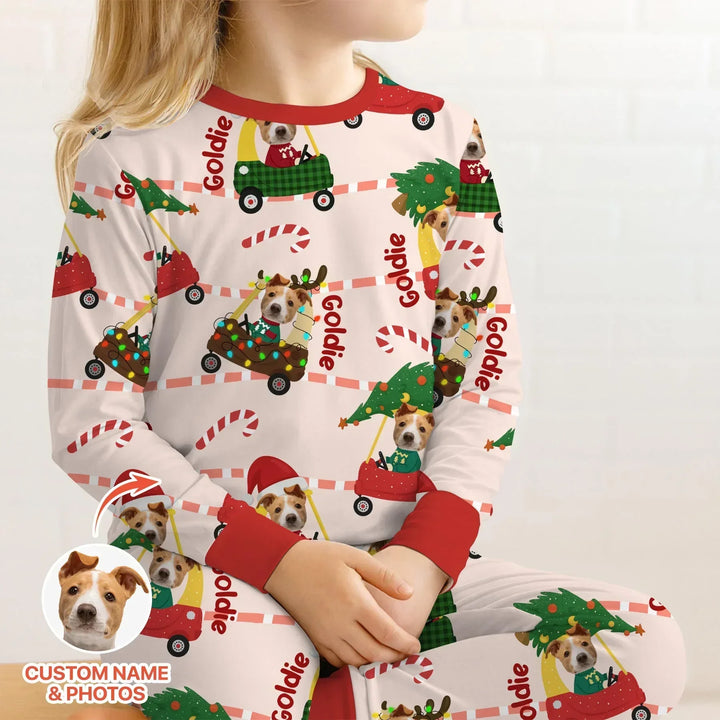 Custom Pet Photo Christmas Tikes Car Bamboo Two Piece Long Sleeve Pajama Set