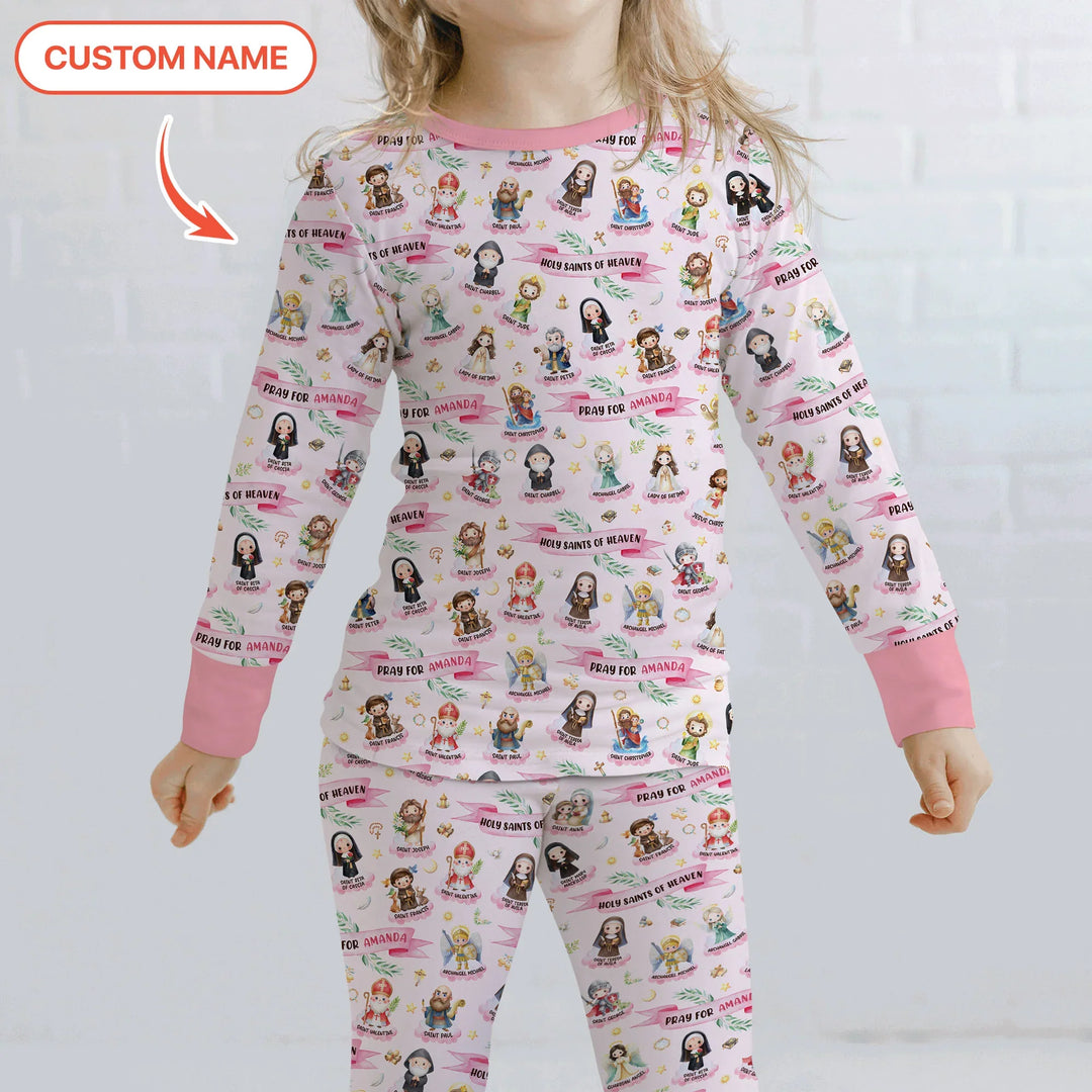 Holy Saints of Heaven Custom Name Bamboo Two Piece Long Sleeve Pajama Set
