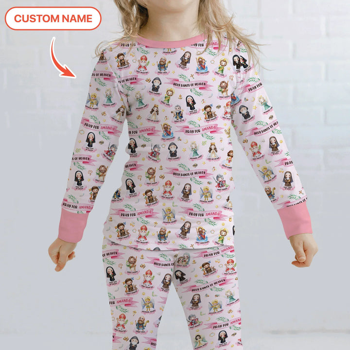 Holy Saints of Heaven Custom Name Bamboo Two Piece Long Sleeve Pajama Set