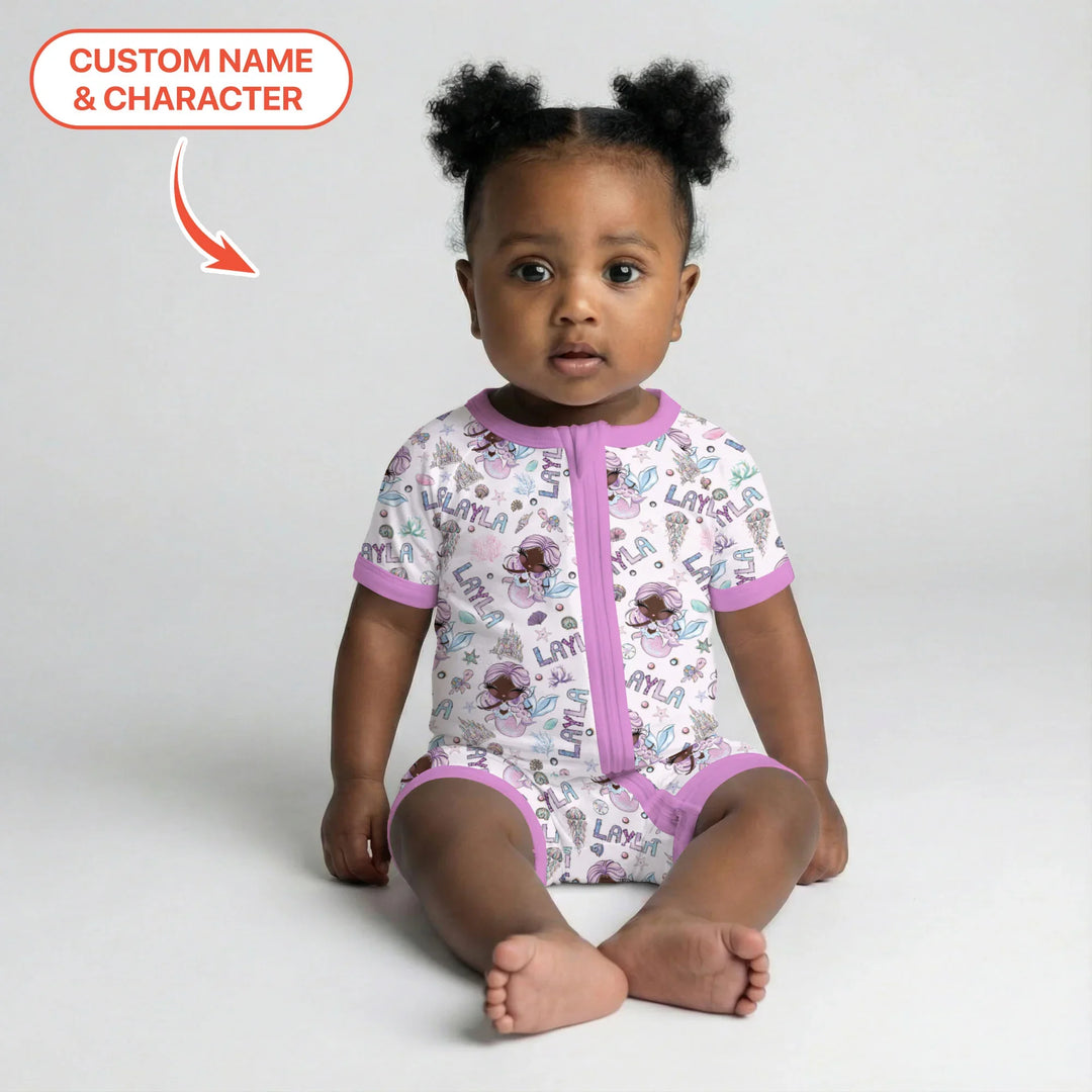 Custom Name Doodle Little Mermaid Bamboo Shorty Zippy