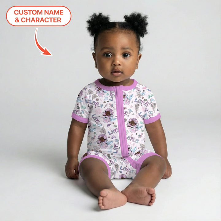 Custom Name Doodle Little Mermaid Bamboo Shorty Zippy