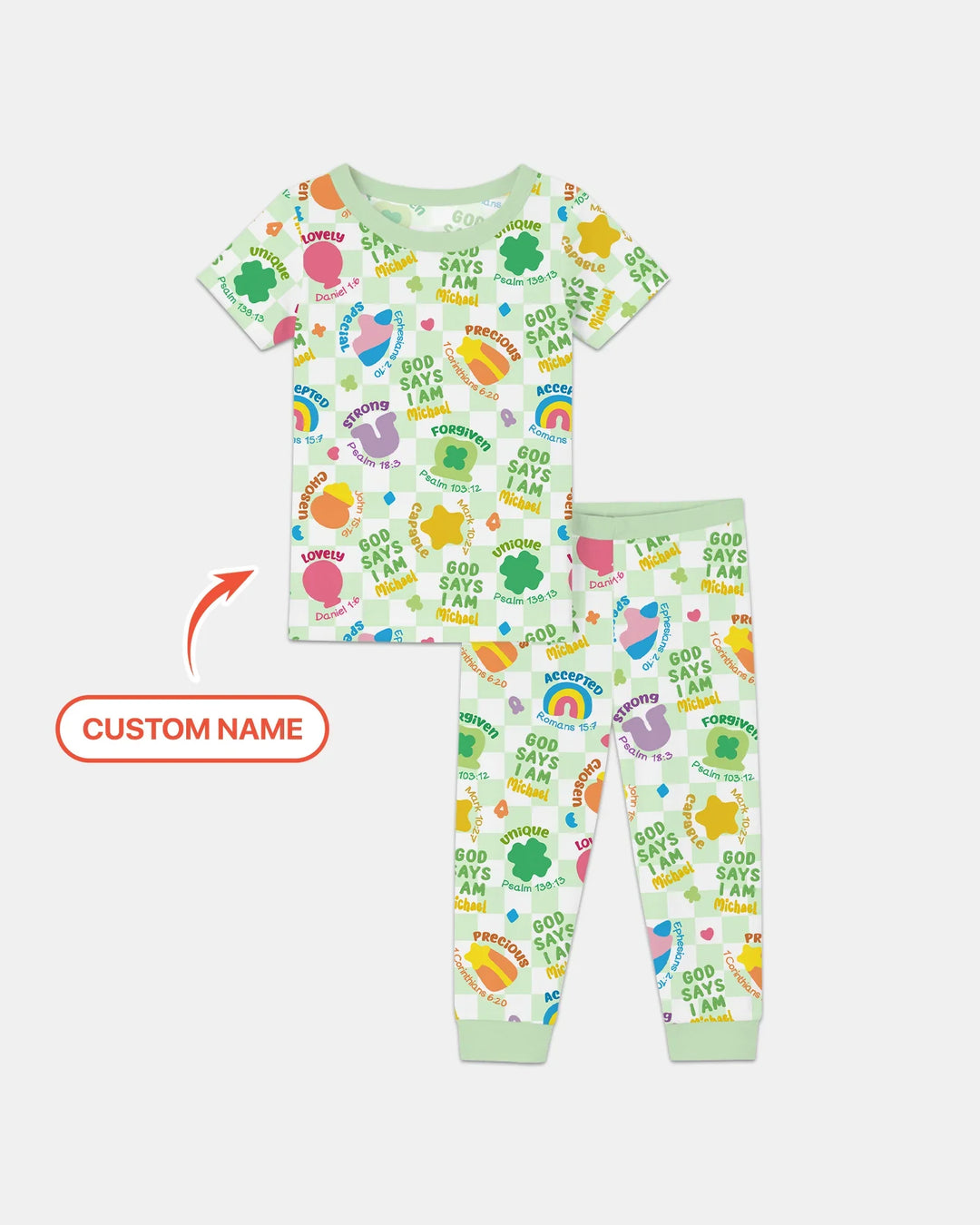 God Says I Am St. Patrick’s Day Custom Name Family Matching Bamboo Two Piece Short Sleeve Pajama Set